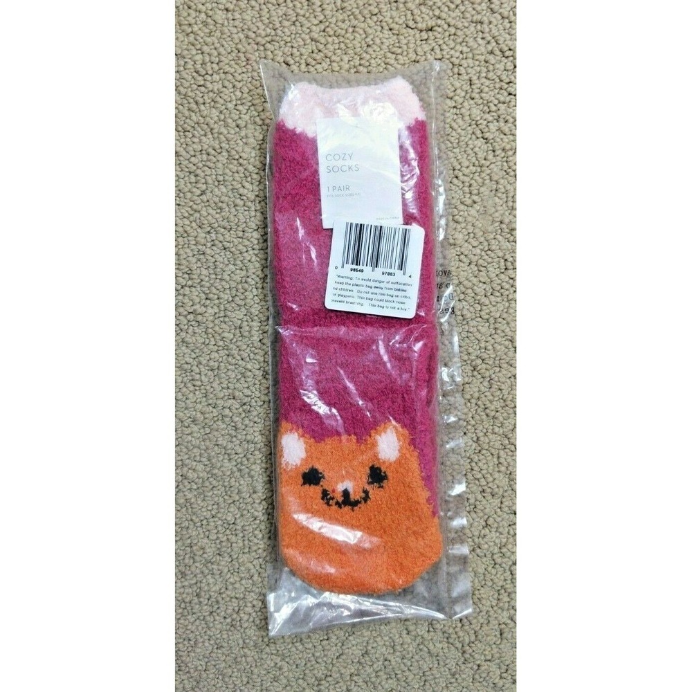 Women's Cozy Cat Socks Orange Kitty Fuzzy Pink Size 9-11 NWT